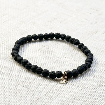 4mm lava stone energy bracelet with golden leaf charm for emotional balance
