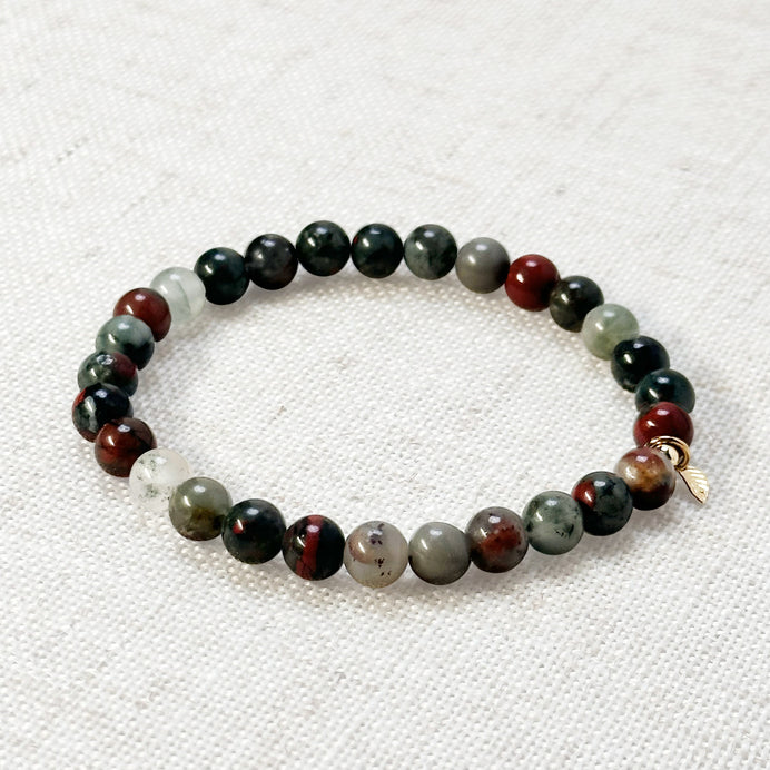 African bloodstone crystal bracelet for strength and emotional balance