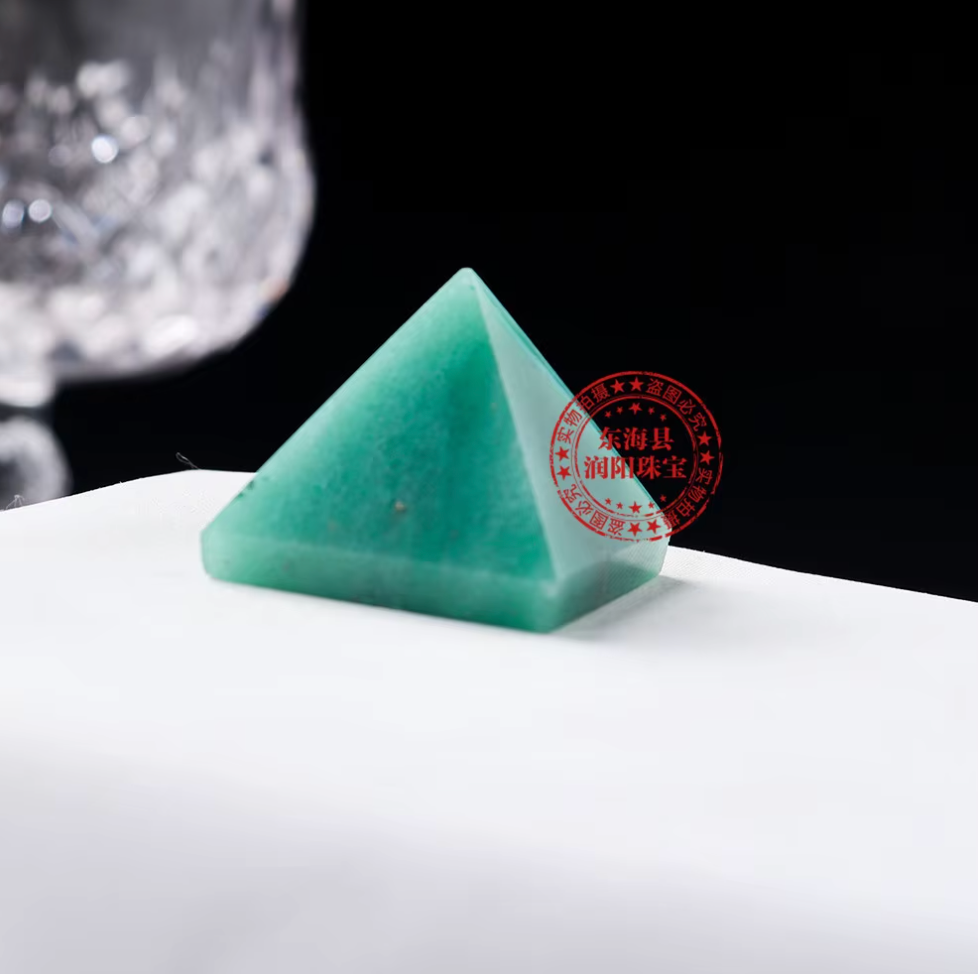 Soothing green-blue Amazonite crystal pyramid, perfect for Virgo, meditation, home decoration, or as a calming gift.