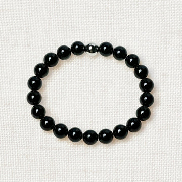 Black tourmaline bracelet with 8mm natural beads and silver charm