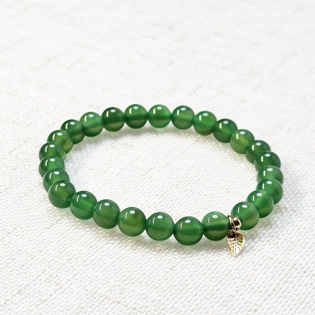 Heart chakra crystal bracelet made of chrysoprase stone and charm