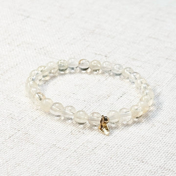 Citrine bracelet with 6mm golden-yellow beads and golden leaf charm