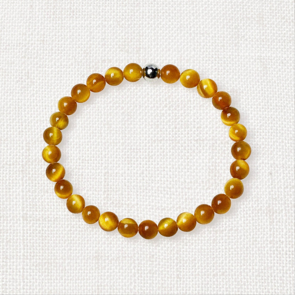 Tiger’s eye bracelet with silver charm and 6mm golden beads