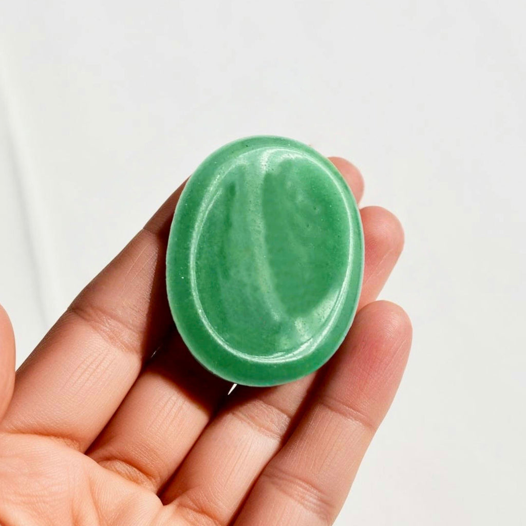 Beautifully crafted Green Aventurine thumb worry stone, perfect for attracting abundance, reducing stress, and encouraging confidence.