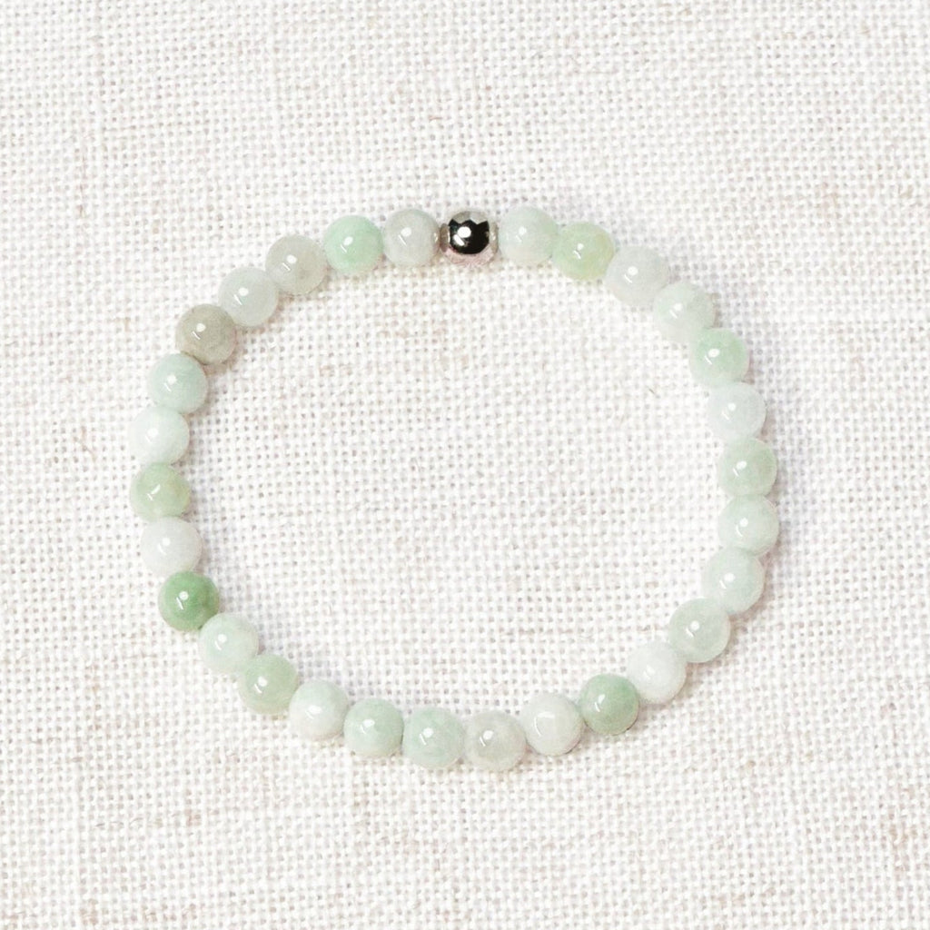 Natural jade bracelet with 6mm green beads and silver bead charm