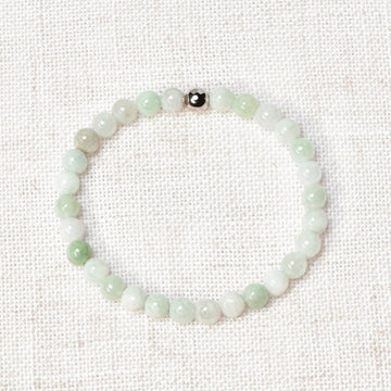 Natural jade bracelet with 6mm green beads and silver bead charm