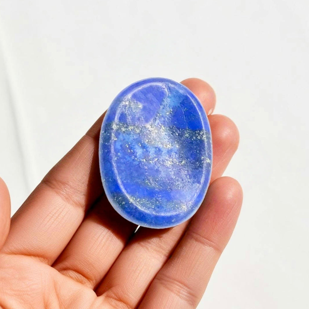 Lapis Lazuli thumb worry stone designed for mental focus, inner peace, and spiritual insight.