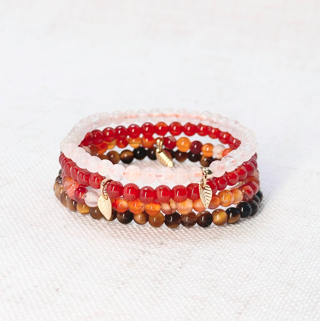 Leo bracelet set featuring Citrine, Tiger’s Eye, Sardonyx, and Carnelian for confidence and vitality