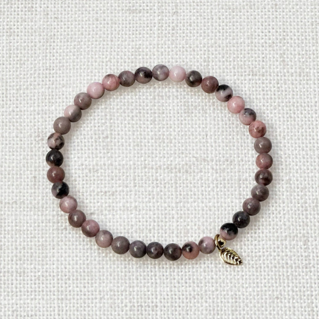 Grounding crystal bracelet with feminine pink zebra jasper tones