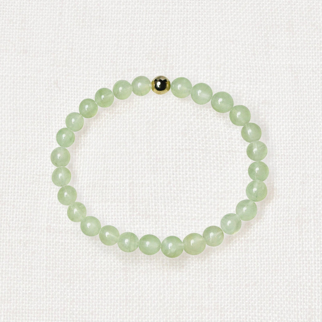 Prehnite bracelet with 6mm beads and golden charm for emotional clarity and calm