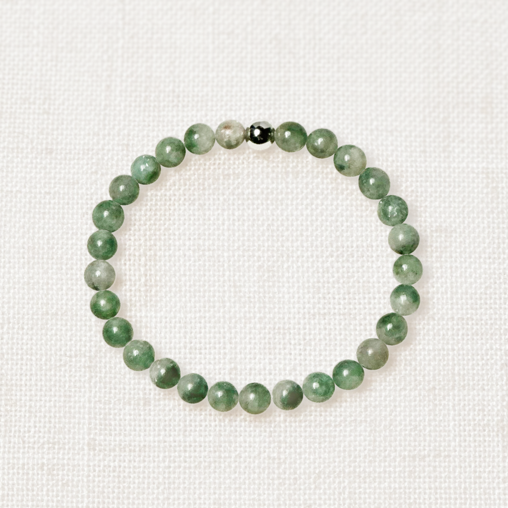 Water moss agate bracelet with 6mm beads and silver bead for grounding and renewal