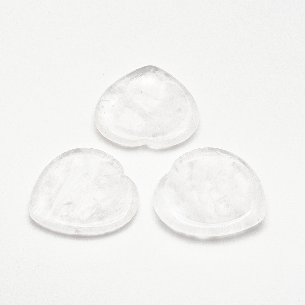 Heart-shaped Clear Quartz worry stone for clarity, focus, and emotional balance.