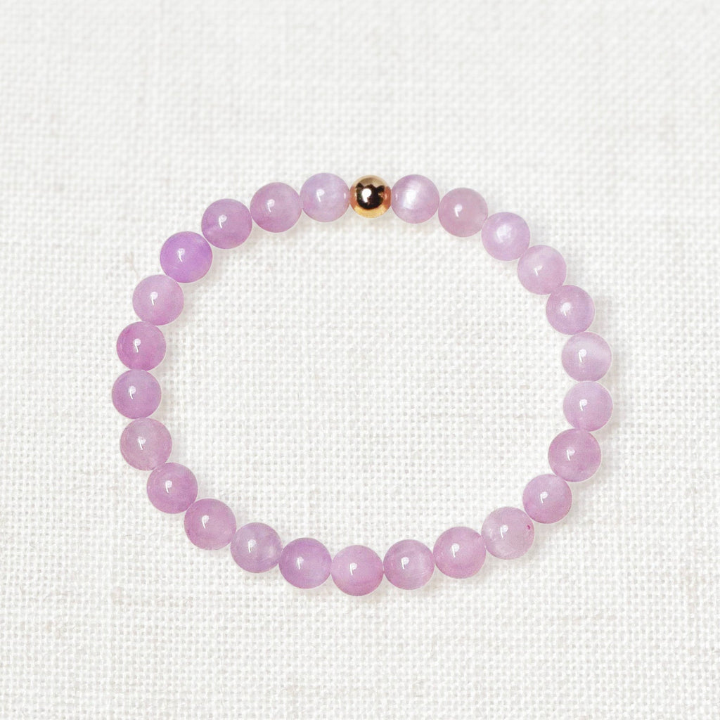 6mm kunzite bracelet with pink crystal beads and golden charm for emotional healing